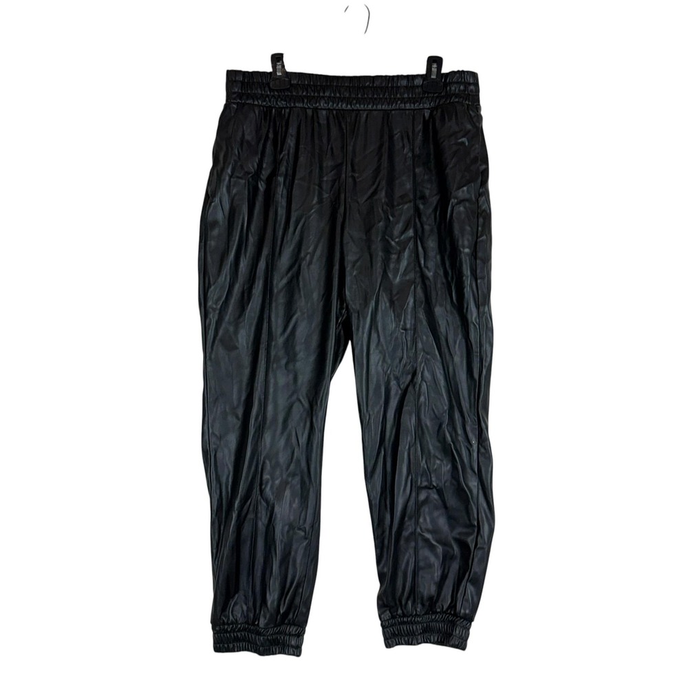 Express Pants Womens L Black Faux Leather Jogger Pull On Elastic Cuffed Relaxed
